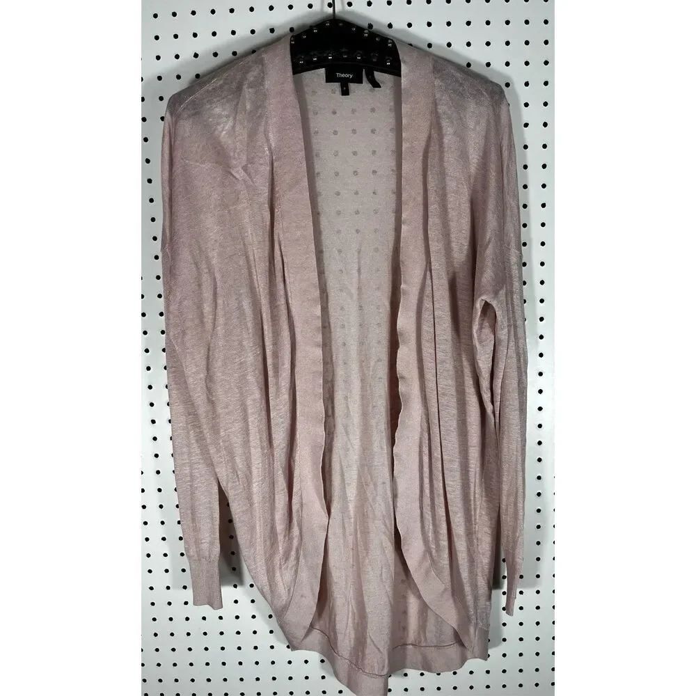 Theory Waterfall Sag Harbor Pink Linen Blend Lightweight Cardigan Sweater size P